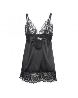 SUBBLIME Babydoll mit Blumenprint auf der Brust - Schwarz