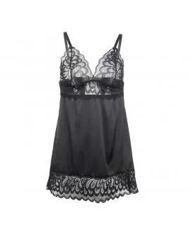SUBBLIME Babydoll mit Blumenprint auf der Brust - Schwarz