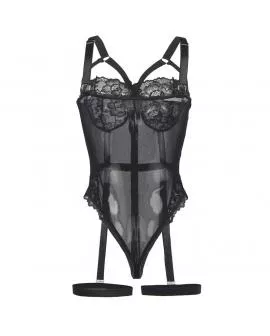 Subblime Teddy mit Strumpfband-Detail auf Brust - Schwarz