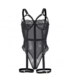 Subblime Teddy mit Strumpfband-Detail auf Brust - Schwarz