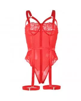 Subblime Teddy mit Strumpiband-Detail - Rot Brust