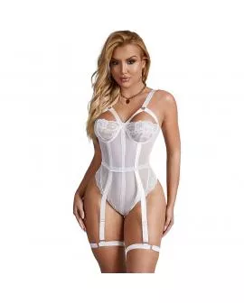 SUBBLIME Teddy mit Strumpfband-Detail Brust - Weiß