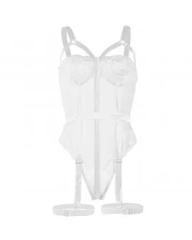 SUBBLIME Teddy mit Strumpfband-Detail Brust - Weiß