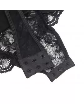 SUBBLIME - TEDDY MIT STRUMPFBAND MIT SPITZENDETAIL UND STREIFEN SCHWARZ 