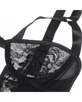 Subblime Schwarz Teddy mit Strumpband - Spitze und Streifen