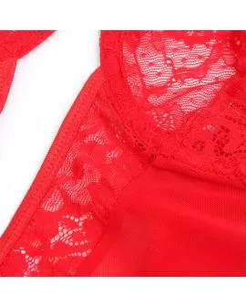 SUBBLIME - TEDDY MIT STRUMPFBAND MIT SPITZENDETAIL UND STREIFEN ROT 