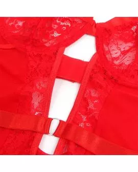 SUBBLIME - TEDDY MIT STRUMPFBAND MIT SPITZENDETAIL UND STREIFEN ROT 