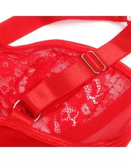 SUBBLIME - TEDDY MIT STRUMPFBAND MIT SPITZENDETAIL UND STREIFEN ROT 