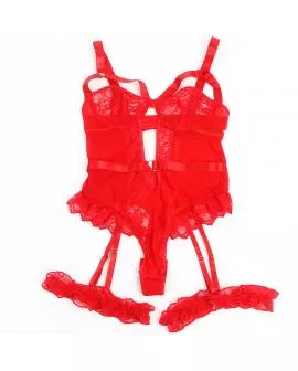SUBBLIME - TEDDY MIT STRUMPFBAND MIT SPITZENDETAIL UND STREIFEN ROT 