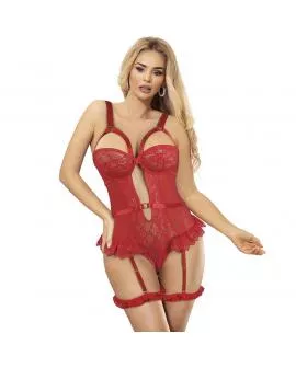 SUBBLIME - TEDDY MIT STRUMPFBAND MIT SPITZENDETAIL UND STREIFEN ROT 