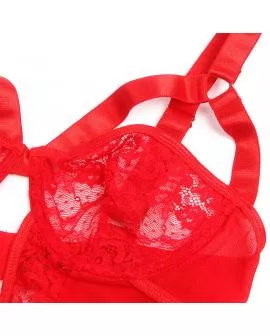 SUBBLIME - TEDDY MIT STRUMPFBAND MIT SPITZENDETAIL UND STREIFEN ROT 
