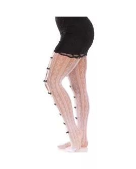 LEG AVENUE - Strümpfe mit Herz-Öffnungen und Schleifen weiß