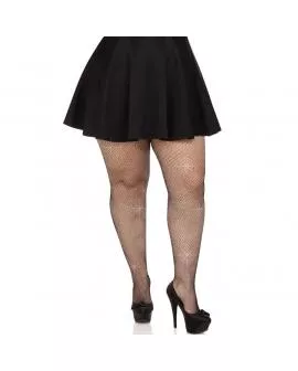 Leg Avenue - Netzstrümpfe mit Kristallisierung Schwarz Übergröße
