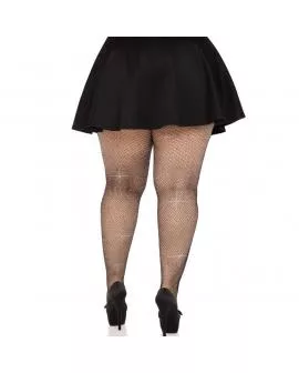 Leg Avenue - Netzstrümpfe mit Kristallisierung Schwarz Übergröße