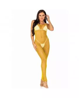 LEG AVENUE - LANGES NETZKLEID GELB EINE GRÖSSE