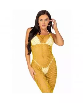 LEG AVENUE - LANGES NETZKLEID GELB EINE GRÖSSE