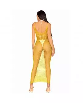 LEG AVENUE - LANGES NETZKLEID GELB EINE GRÖSSE
