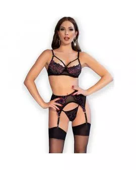 CHILIROSE - CR 4693 Vierteiliges Erotik-Set Rosa/Schwarz
