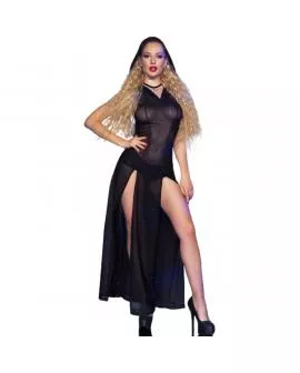 CHILIROSE - CR 4685 LANGES KLEID MIT KAPUZE SCHWARZ 