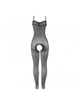 SUBBLIME - 951726 SCHWARZER ELASTISCHER NETZ-BODYSTOCKING MIT SCHRITTFREIEM UNTERTEIL EINE GRÖSSE
