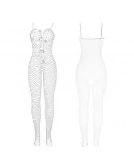 SUBBLIME - 951740 BODYSTOCKING WEISSES NETZ MIT SCHLEIFEN IM SCHRITT EINE GRÖSSE