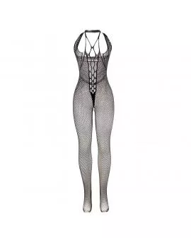 SUBBLIME - 951788 LANGER NETZ-BODYSTOCKING MIT RIEMEN AUF BRUST UND RÜCKEN SCHWARZ EINE GRÖSSE