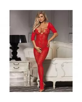 SUBBLIME - 951825 NETZ-BODYSTOCKING OHNE SCHRITT MIT ROTEM ROSENMUSTER EINE GRÖSSE