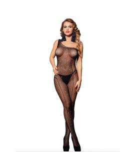 SUBBLIME - One Shoulder Fishnet Bodystocking Diamanten Schwarz
