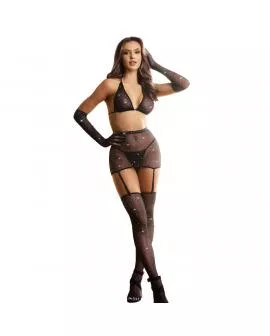 SUBBLIME - 952174 NETZ-BODYSTOCKING MIT HANDSCHUHEN UND DIAMANTEN SCHWARZ EINE GRÖSSE