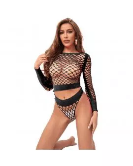SUBBLIME - 952228 2-TEILIGER LANGRMELIGER NETZ-SATZ SCHWARZ EINE GRÖSSE