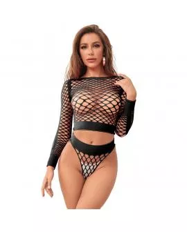 SUBBLIME - 952228 2-TEILIGER LANGRMELIGER NETZ-SATZ SCHWARZ EINE GRÖSSE