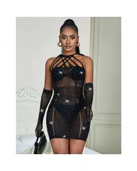 SUBBLIME - 952235 NETZKLEID MIT STRASS SCHWARZ EINHEITSGRÖSSE