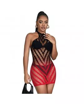 SUBBLIME - 952242 ROTER UND SCHWARZER KLEID AUS ELASTISCHEM NETZ MIT ABGESCHNITTENEM DEGRAD EINE GRÖSSE