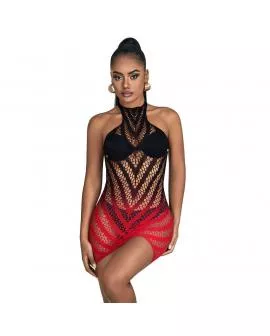 SUBBLIME - 952242 ROTER UND SCHWARZER KLEID AUS ELASTISCHEM NETZ MIT ABGESCHNITTENEM DEGRAD EINE GRÖSSE