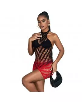 SUBBLIME - 952242 ROTER UND SCHWARZER KLEID AUS ELASTISCHEM NETZ MIT ABGESCHNITTENEM DEGRAD EINE GRÖSSE