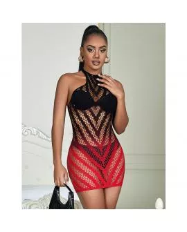 SUBBLIME - 952242 ROTER UND SCHWARZER KLEID AUS ELASTISCHEM NETZ MIT ABGESCHNITTENEM DEGRAD EINE GRÖSSE