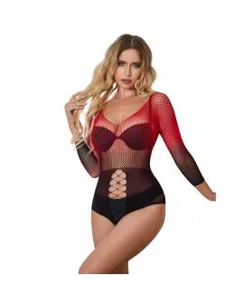 SUBBLIME - 952259 ROTER UND SCHWARZER KLEID MIT LANGEN RMELN UND ELASTISCHEM NETZVERLAUF EINE GRÖSSE