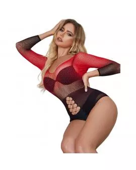 SUBBLIME - 952259 ROTER UND SCHWARZER KLEID MIT LANGEN RMELN UND ELASTISCHEM NETZVERLAUF EINE GRÖSSE