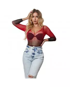 SUBBLIME - 952259 ROTER UND SCHWARZER KLEID MIT LANGEN RMELN UND ELASTISCHEM NETZVERLAUF EINE GRÖSSE