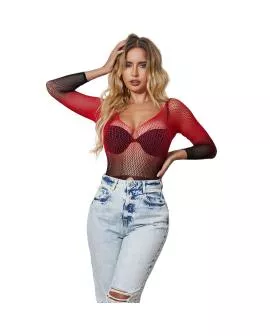 SUBBLIME 952259 - Rotes Schwarzes Netzkleid Lange Ärmel