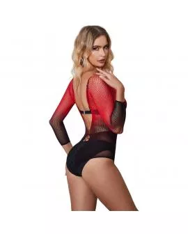 SUBBLIME - 952259 ROTER UND SCHWARZER KLEID MIT LANGEN RMELN UND ELASTISCHEM NETZVERLAUF EINE GRÖSSE