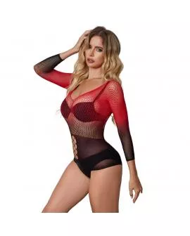 SUBBLIME - 952259 ROTER UND SCHWARZER KLEID MIT LANGEN RMELN UND ELASTISCHEM NETZVERLAUF EINE GRÖSSE