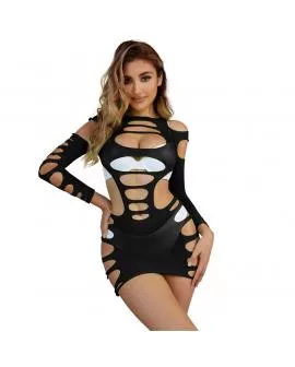 SUBBLIME - 952266 LANGRMELIGER ELASTISCHER NETZ-KLEID SCHWARZ EINE GRÖSSE