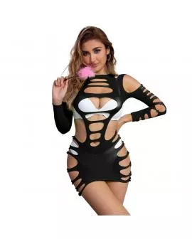 SUBBLIME - 952266 LANGRMELIGER ELASTISCHER NETZ-KLEID SCHWARZ EINE GRÖSSE