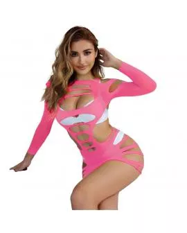 SUBBLIME - 952273 LANGRMELIGER ELASTISCHER NETZ-KLEID ROSA EINE GRÖSSE