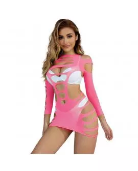 SUBBLIME - 952273 LANGRMELIGER ELASTISCHER NETZ-KLEID ROSA EINE GRÖSSE