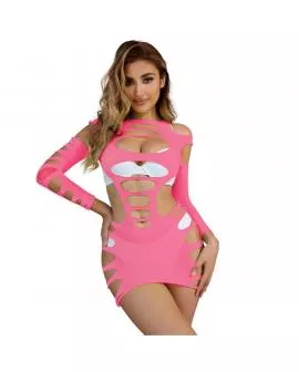SUBBLIME - 952273 LANGRMELIGER ELASTISCHER NETZ-KLEID ROSA EINE GRÖSSE