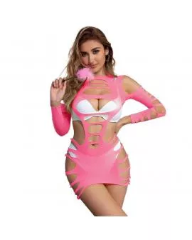 SUBBLIME - 952273 LANGRMELIGER ELASTISCHER NETZ-KLEID ROSA EINE GRÖSSE