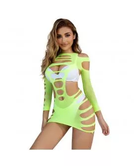 SUBBLIME - 952280 GRÜN LANGRMELIGER ELASTISCHER NETZ-KLEID EINE GRÖSSE