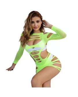 SUBBLIME - 952280 GRÜN LANGRMELIGER ELASTISCHER NETZ-KLEID EINE GRÖSSE